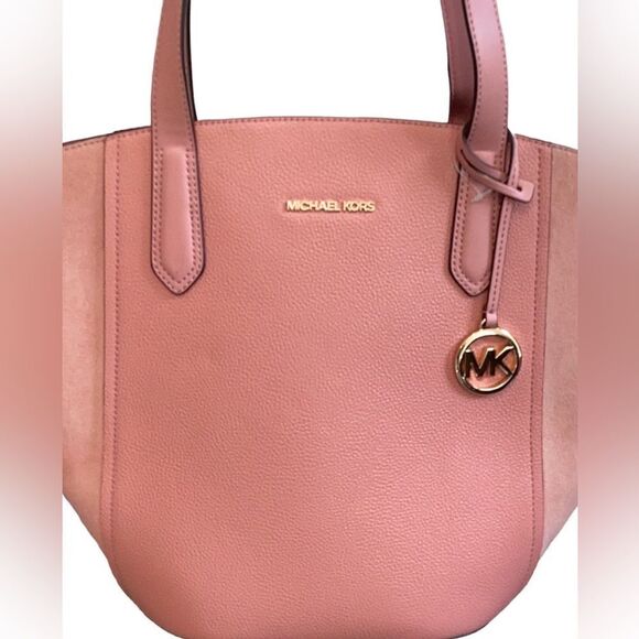 MICHAEL KORS NWT PORTIA SUNSET ROSE PINK LARGE LEATHER TOTE BUCKET SHOULDER BAG - Picture 9 of 10